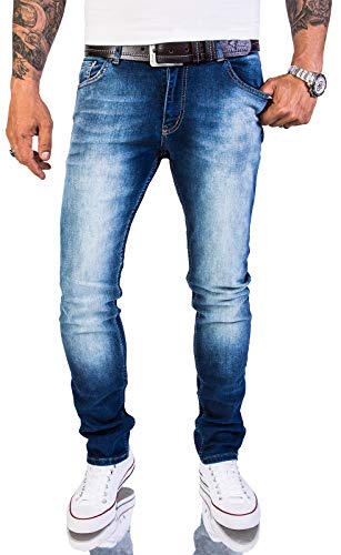 Rock Creek Herren Jeans Hose Slim Fit Stretch Jeans Herrenjeans Herrenhose Denim Stonewashed Blau Raw RC-2151 Super Washed W29 L30 von Rock Creek