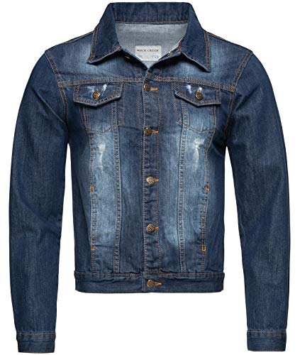 Rock Creek Herren Jeansjacke Denim Übergangsjacke Basic Stretch Jacke Herrenjacke Stonewashed Jeans Freizeitjacke Kentkragen Dunkelblau RC-2161 L von Rock Creek