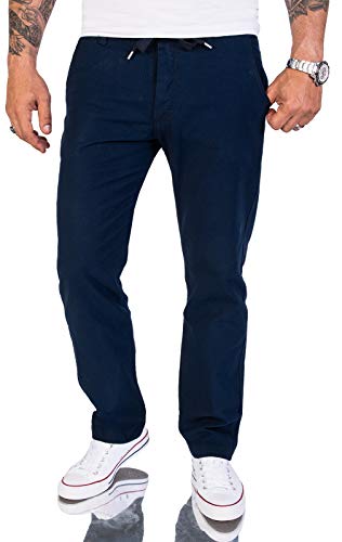 Rock Creek Herren Leinen-Optik Hose Stoffhose Sommerhose Regular Fit Chino Hosen Männer Hose Gummizug Herrenhosen Lang Strandhose RC-2152 Petrolblau W29 L30 von Rock Creek