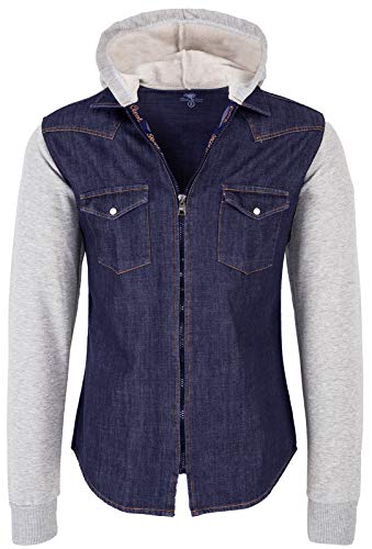 Rock Creek Herren Sweat-Jacke Jeanshemd mit Kapuze Denim Jeansjacke für Männer Slim-Fit Langarm Freizeit Hoodie Hemd Jacke H-232 Blau 4XL von Rock Creek