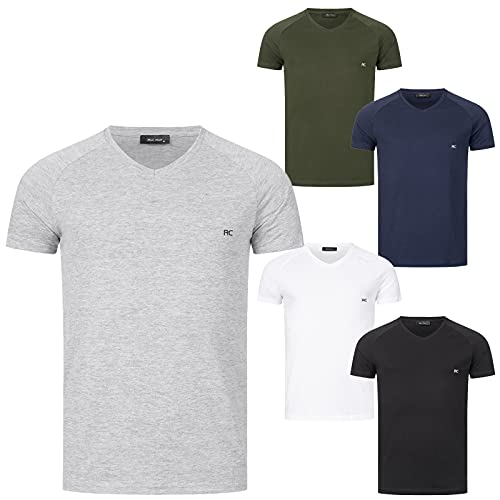 Rock Creek Herren T-Shirt 5er-Set Basic V Ausschnitt Shirts Rundhals Sommer T-Shirts Kurzarm Casual Logo T-Shirt Pack Freizeitshirt Hemd H-275 2XL von Rock Creek