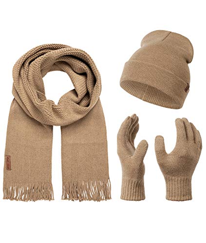 Rock Creek Winter Mütze Schal Handschuh-Set Geschenkset Wintermütze Winterschal Winterhandschuhe Herrenmütze Damenmütze U-100 Beige Einheitsgröße von Rock Creek