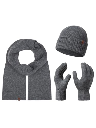 Rock Creek Winter Mütze mit Bommel Schal Set Geschenkset Wintermütze Winterschal Winterhandschuhe Herrenmütze Damenmütze U-104 Dunkelgrau Einheitsgröße von Rock Creek