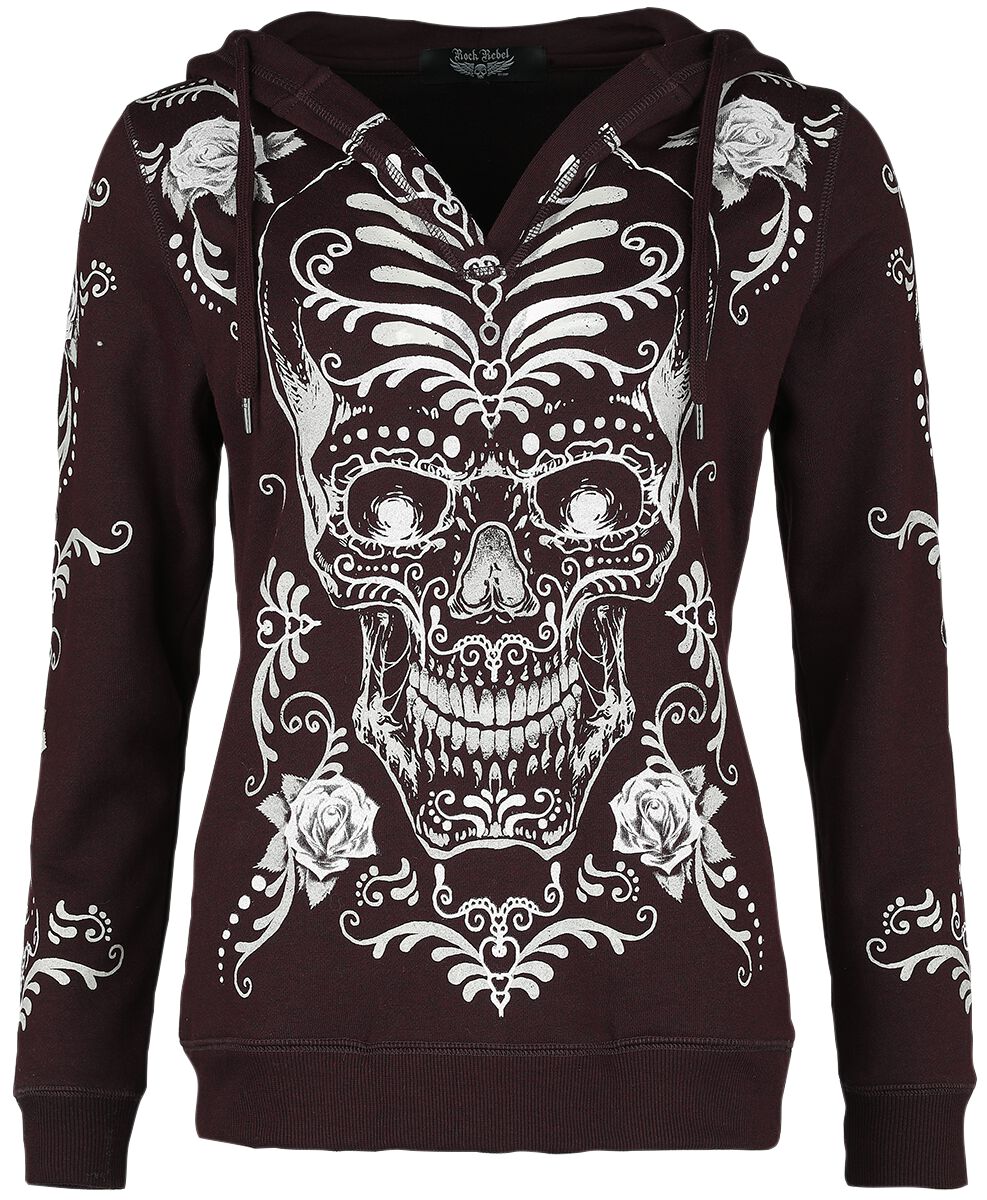 Rock Rebel by EMP Kapuzenpullover mit Día de los Muertos Print Kapuzenpullover bordeaux in XL von Rock Rebel by EMP