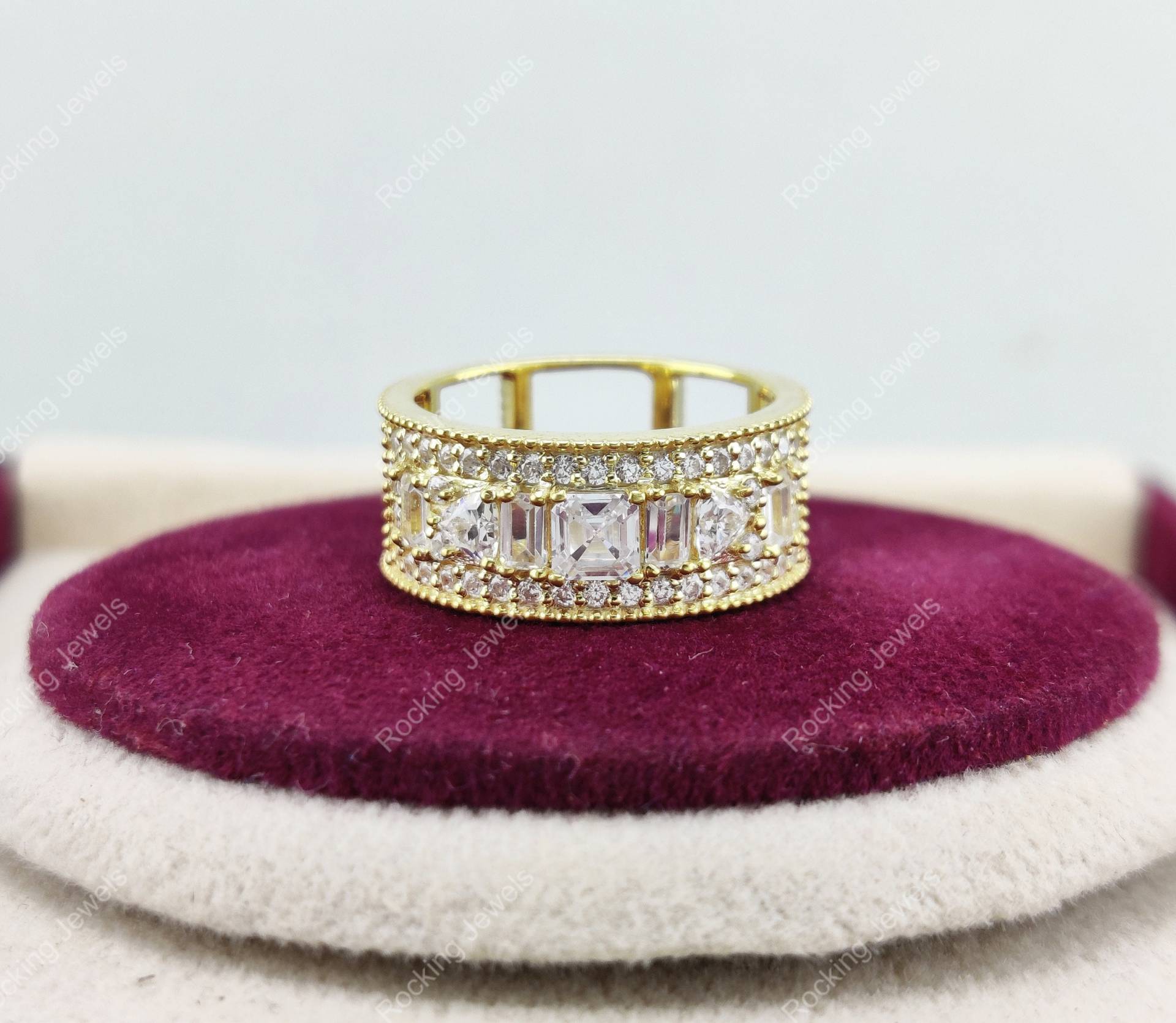 Breiter Eheringe Damen, Art Deco Eheringe, Eternity Ringe Für Frauen, Antikes Verlobungsband Silber, Milgrain Versprechen Ring von RockingJewels