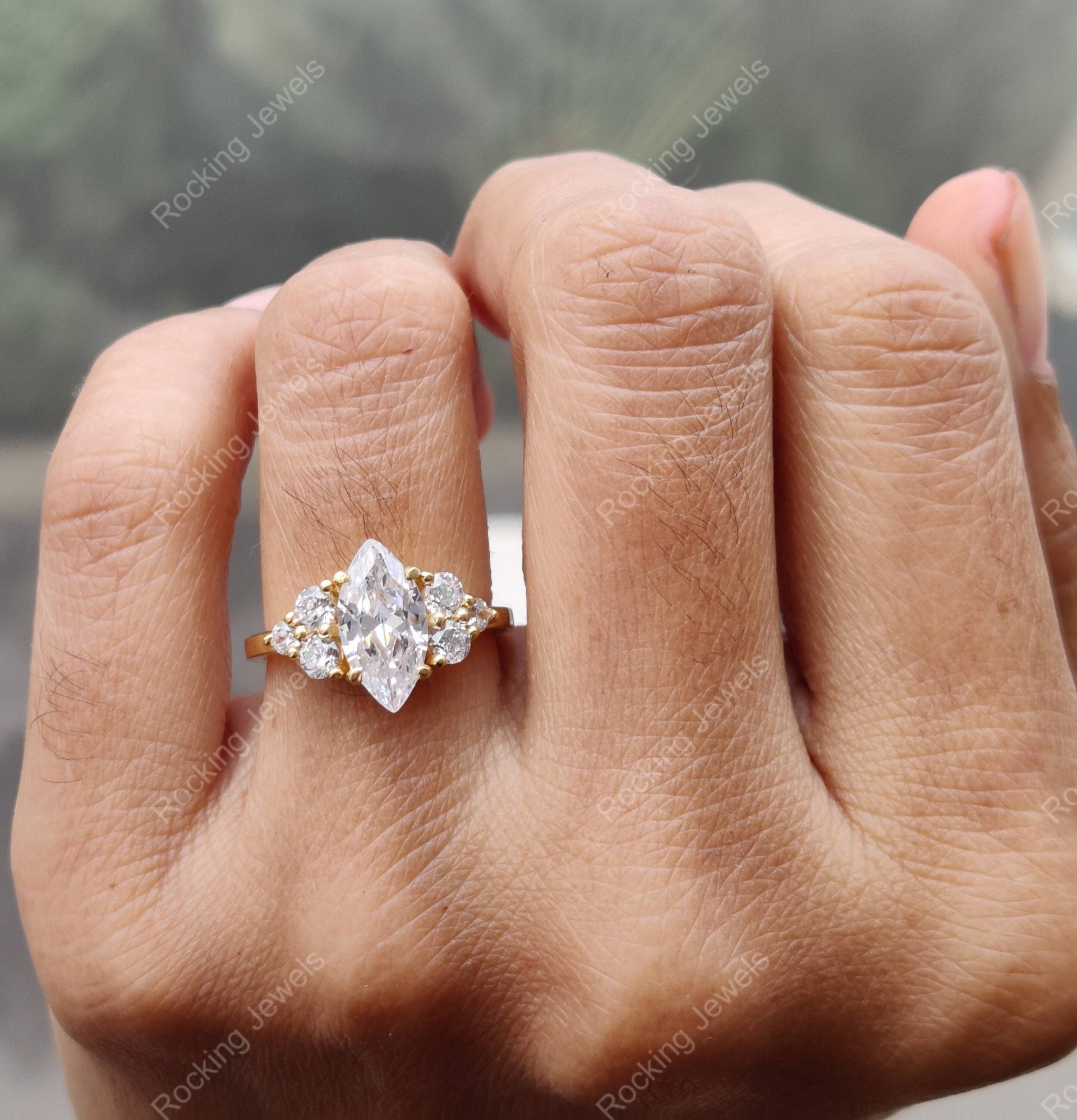 Marquise Moissanit Verlobungsring, Cluster Ring, Art Deco Versprechen Ringe Für Frauen, 925 Silber Ehering, Unikat Ring von RockingJewels