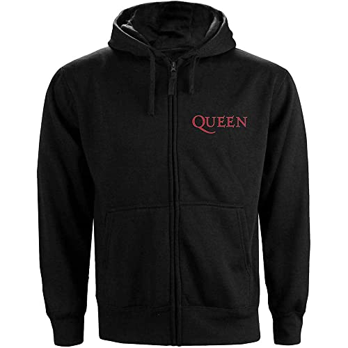 Rockoff Trade Herren Queen Classic Crest Zip (Back Print) Kapuzenpullover, Schwarz (Black Black), Large von Rockoff Trade