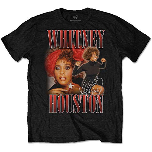 Black Whitney Houston 90s Homage offiziell Männer T-Shirt Herren (Small) von Rock Off