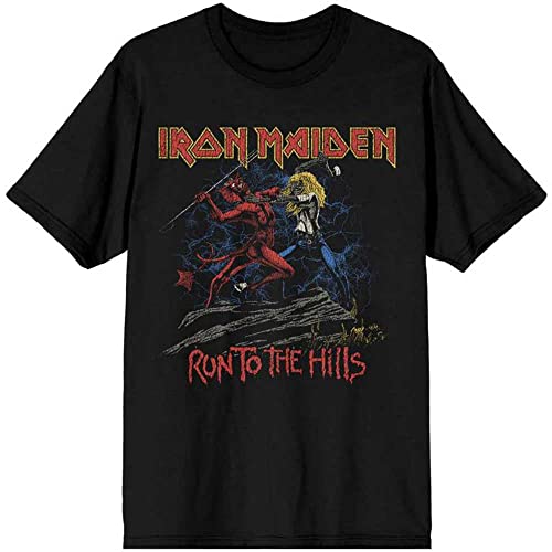 Iron Maiden Run to The Hills Distress offiziell Männer T-Shirt Herren (Large) von Rock Off