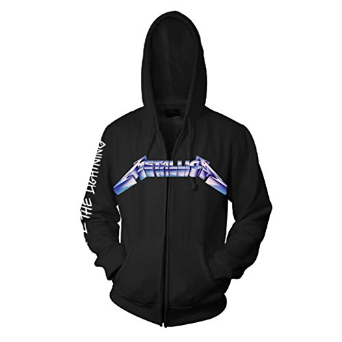 Kapuzenpullover, offizieller Fanartikel, Design: „Metallica – Ride the Lightning“, mit Reißverschluss, Schwarz Gr. XL, Schwarz von Rocks-off