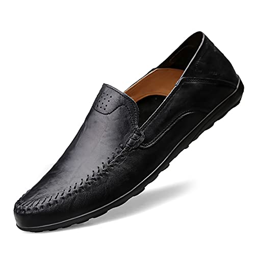 Rodawu Herren Loafer Leder Flach Mokassin Handgemachte Slip On Fahrschuhe Business Schuhe Klassisch Schwarz 46 von Rodawu