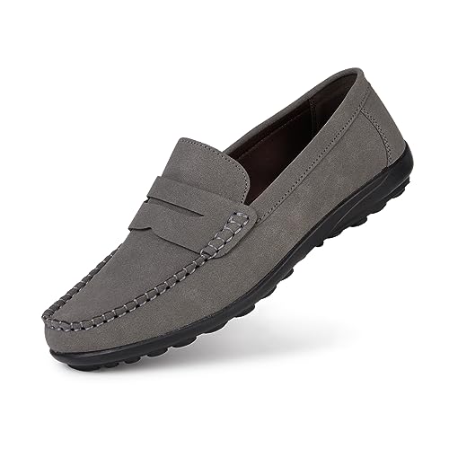 Rodawu Herren Loafer Leder Flach Mokassin Handgemachte Slip On Fahrschuhe Business Schuhe Wildleder Grau 43 von Rodawu