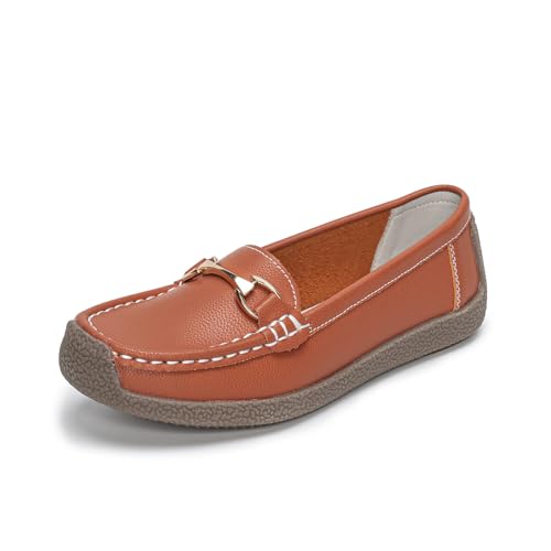 Rodawu Mokassins Damen Schuhe Klassisch Loafers Gemütlich Slip on Freizeitschuhe Flache Fahren Schuhe Slippers Braun EU39 von Rodawu