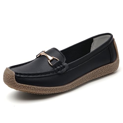 Rodawu Mokassins Damen Schuhe Klassisch Loafers Gemütlich Slip on Freizeitschuhe Flache Fahren Schuhe Slippers Schwarz EU39 von Rodawu