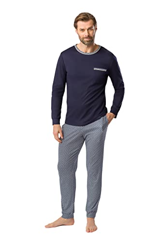 Rösch Herren Pyjama mit Minimalprint Blau Raffungen Paspeln 100% Baumwolle 1667311 50 12560 von Rösch