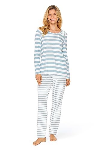 Rösch Pyjama Winterwarm im Ringel-Mustermix Hellblau 100% Baumwolle 1233566 36 Ringlet Blue von Rösch