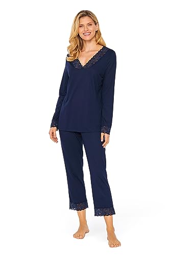 Rösch Pyjama mit Spitzendetails Dunkelblau Baumwolle 1233630 40 Navy von Rösch