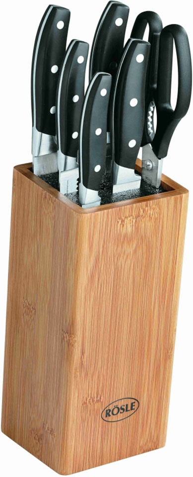 RÖSLE Messerblock "Cuisine", 7 tlg., aus Bambusholz mit 5 Messern und Küchenschere, Klingenspezialstahl von Rösle