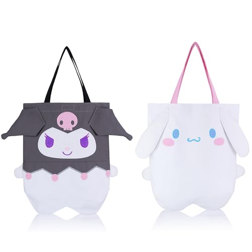 Roffatide 2pcs Kuromi Zimt Hund Canvas Tragetasche für Frauen Wiederverwendbare Shopping Handtasche Casual Umhängetasche von Roffatide