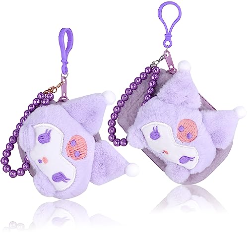 Roffatide 3.5''Kuromi Geldbörsen 2pcs Cartoon Plüsch Anhänger Mini-Reißverschluss Münze Geldbeutel Münze Halter Wallet Münze Tasche mit Handgelenk Perle Kette von Roffatide