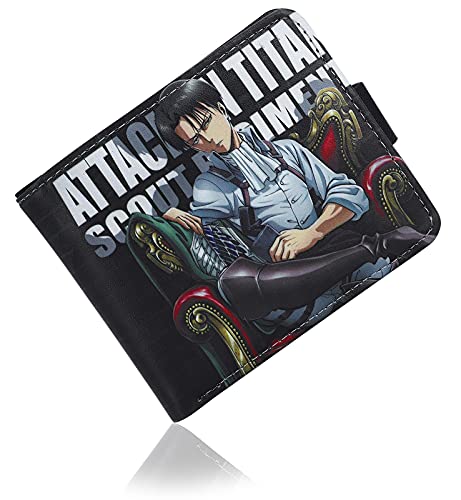 Roffatide Anime Attack on Titan Levi Ackerman Geldbörsen Kunstleder Schmale Bi-Fold Geldbörse Mehrzweck Geldbörse von Roffatide