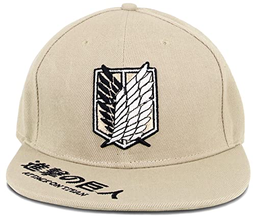 Roffatide Anime Attack on Titan Survey Corps Baseball Cap Verstellbarer Papa Hut Gestickter Baseballkappe Flache Krempe Kappe Khaki von Roffatide