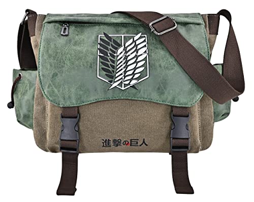 Roffatide Anime Attack on Titan Umhängetasche Umhängetasche Survey Corps Canvas Schultertasche Klappe Kunstleder Schultasche von Roffatide