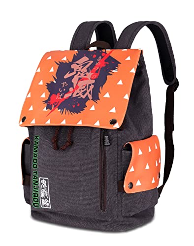 Roffatide Anime Demon Slayer Agatsuma Zenitsu Canvas Laptop Rucksack Damen Herren Canvas-Rucksack-Klappe Bedruckte Schultasche Büchertasche von Roffatide