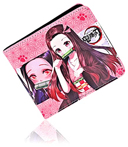 Roffatide Anime Demon Slayer Kamado Nezuko Geldbörsen Kunstleder Schmale Bi-Fold Geldbörse Mehrzweck Geldbörse von Roffatide