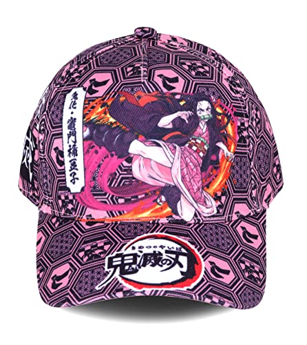 Roffatide Anime Demon Slayer Logo Baseballmütze mit Kamado Nezuko Motiv Bedruckt Verstellbare Vatermütze Baumwolle Rosa von Roffatide