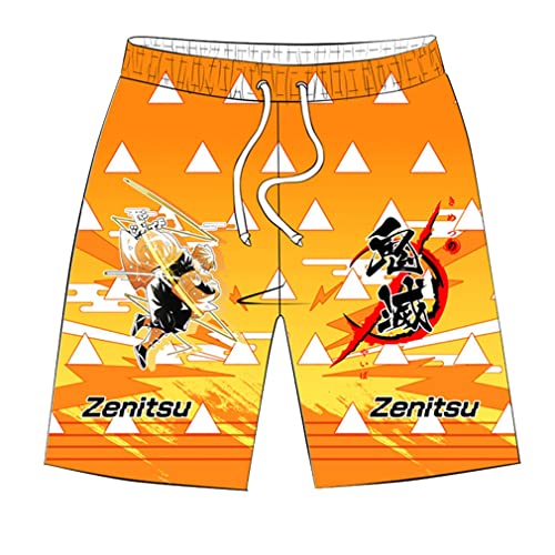 Roffatide Anime Demon Slayer Trainingsshorts Herren Schnell Trocknend Shorts Strandshorts aus 100%Polyester Mesh mit Tasche L Yellow von Roffatide