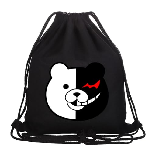 Roffatide Anime Monokuma Drawstring Tasche Bedruckter Sportrucksack Segeltuch Drawstring Rucksack String Tasche Schwarz C von Roffatide