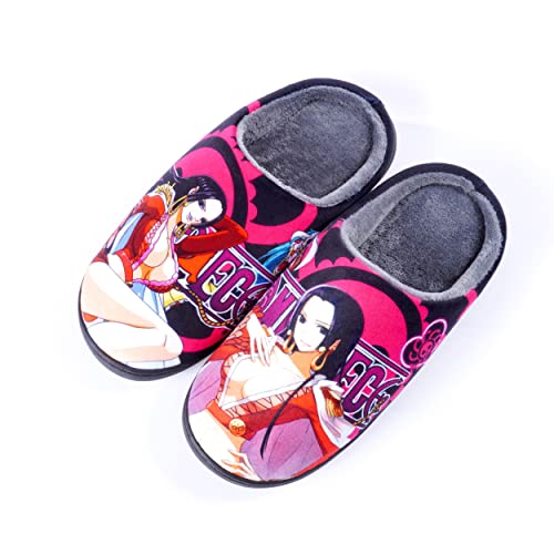 Roffatide Anime One Piece Fuzzy Hausschuhe Boa·Hancock Geschlossene Zehe offen zurück Hausschuhe mit Gummisohle Hausschuhe rutschfest Indoor Plüsch Schuhe für Frauen Männer Euro 46-47 von Roffatide