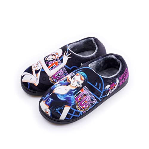 Roffatide Anime One Piece Fuzzy Hausschuhe Geschlossene Zehe offen zurück Hausschuhe mit Gummisohle Hausschuhe rutschfest Indoor Plüsch Schuhe für Frauen Männer Euro 38-39 von Roffatide