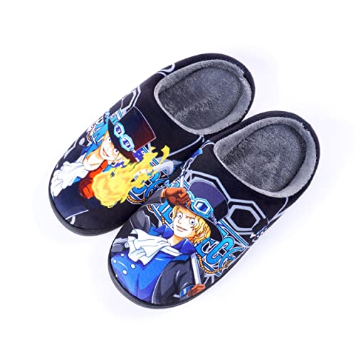 Roffatide Anime One Piece Fuzzy Hausschuhe Sabo Geschlossene Zehe offen zurück Hausschuhe mit Gummisohle Hausschuhe rutschfest Indoor Plüsch Schuhe für Frauen Männer Euro 40-41 von Roffatide