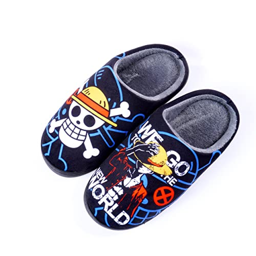 Roffatide Anime One Piece Fuzzy Hausschuhe Straw Hat Crew Luffy Geschlossene Zehe offen zurück Hausschuhe mit Gummisohle Hausschuhe rutschfest Indoor Plüsch Schuhe für Frauen Männer Euro 40-41 von Roffatide