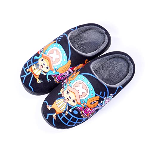 Roffatide Anime One Piece Fuzzy Hausschuhe Tony Tony Chopper Geschlossene Zehe offen zurück Hausschuhe mit Gummisohle Hausschuhe rutschfest Indoor Plüsch Schuhe für Frauen Männer Euro 38-39 von Roffatide