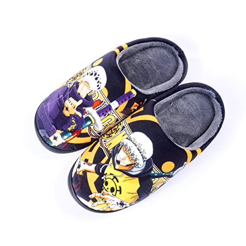 Roffatide Anime One Piece Fuzzy Hausschuhe Trafalgar Law Geschlossene Zehe offen zurück Hausschuhe mit Gummisohle Hausschuhe rutschfest Indoor Plüsch Schuhe für Frauen Männer Euro 46-47 von Roffatide