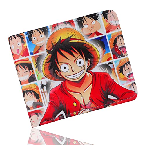 Roffatide Anime One Piece Geldbörsen für Männer Luffy Bi-Fold Kurze Geldbörse Kunstleder-Reisegeldbörse mit ID-Fenster von Roffatide