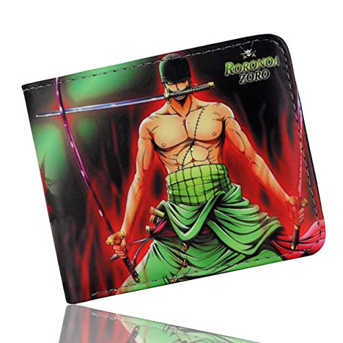 Roffatide Anime One Piece Geldbörsen für Männer Roronoa Zoro Bi-Fold Kurze Geldbörse Kunstleder-Reisegeldbörse mit ID-Fenster von Roffatide