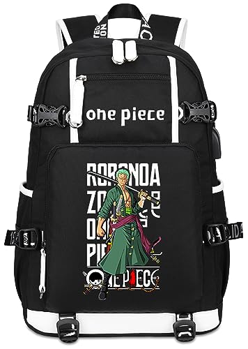 Roffatide Anime One Piece Laptop-Rucksack mit USB-Ladeanschluss & Kopfhöreranschluss Roronoa Zoro Rucksack mit bedrucktem Rucksack für Männer Frauen Graphic Travel Backpack von Roffatide