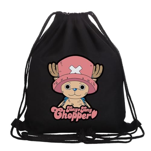 Roffatide Anime One Piece Luffy Drawstring Tasche Bedruckter Sportrucksack Segeltuch Drawstring Rucksack String Tasche Schwarz von Roffatide