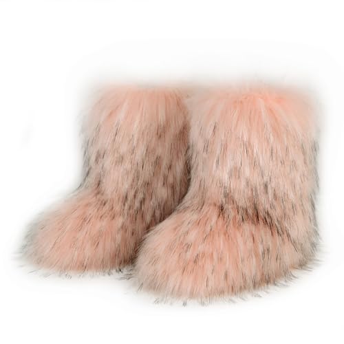 Damen Süß Fluffy Stiefel Warm Gefüttert Freezies Winter Schneestiefel Faux Raccoon Fell Schuhe Fellry Feet Paws Rave Custome Festival Schuhe Fuzzy Leg Warm Gefütterter Moon Stiefel Light-Pink Size 44 von Roimaash