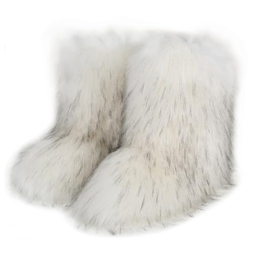 Damen Süß Fluffy Stiefel Warm Gefüttert Freezies Winter Schneestiefel Faux Raccoon Fell Schuhe Fellry Feet Paws Rave Custome Festival Schuhe Fuzzy Leg Warm Gefütterter Moon Stiefel White-Black Size 38 von Roimaash