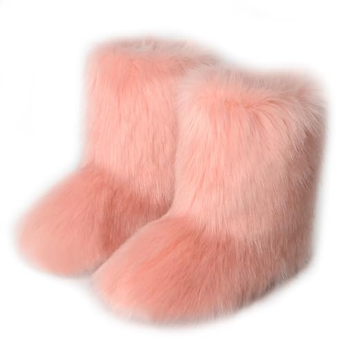 Roimaash Damen Süß Fluffy Stiefel Warm Gefüttert Freezies Winter Schneestiefel Faux Fox Fell Schuhe Fellry Feet Paws Rave Custome Festival Schuhe Fuzzy Leg Warm Gefütterter Moon Stiefel Pink Size 37 von Roimaash