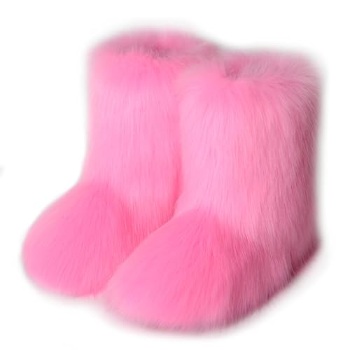 Roimaash Damen Süß Fluffy Stiefel Warm Gefüttert Freezies Winter Schneestiefel Faux Fox Fell Schuhe Fellry Feet Paws Rave Custome Festival Schuhe Fuzzy Leg Warm Gefütterter Moon Stiefel Pink Size 41 von Roimaash