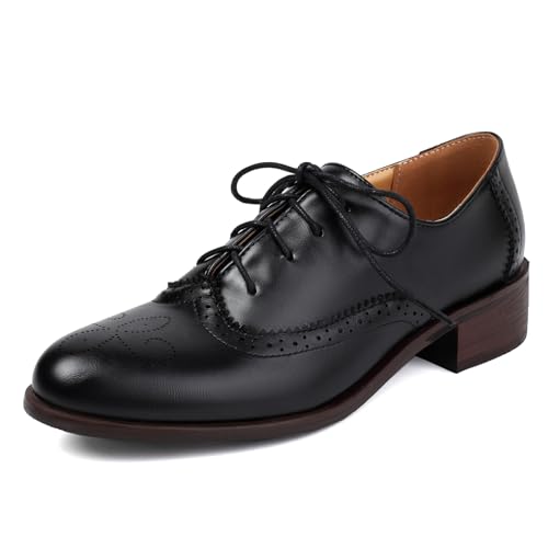 Roimaash Damens Brogues and Oxfords Unisex Schuhe Low Heel Wingtip Two Tone Saddle Schuhe Schnüren Leisure British Style Arbeit Schuhe Black Plus Size 41 von Roimaash