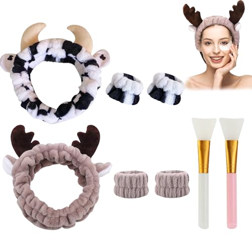 Make up Stirnband Mit Handgelenk Waschband 2 Sätze Wrist Washband Face Wash Set Abschmink Haarband Make up Entfernung GesichtswäSche Sport Hautpflege Geeignet FüR MäDchen und Frauen von Roinaid