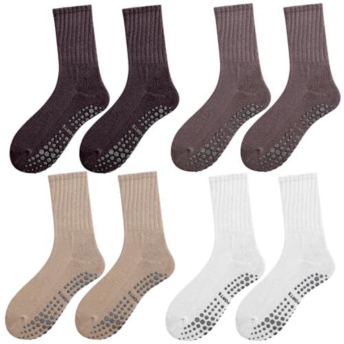 Roinaid Stoppersocken Damen 4 Paar Yoga Socken Pilates Socken für Damen und Mädchen Grip Socks Yoga Socken Damen 39-42 Rutschfeste Socken Damen Stoppersocken Damen 39-42 für Ballett, Pilates, Fitness von Roinaid