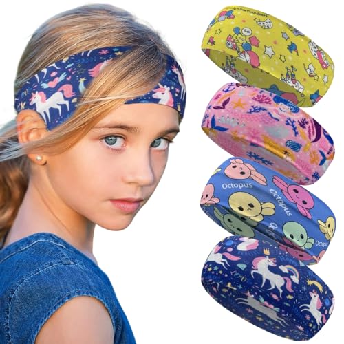 Stirnband Kinder 4 Stück Stirnband MäDchen Cartoon Haarband Mädchen Stirnband MäDchen Frühling Hautfreundliche Stoffe Stirnband Breites Vielseitig Einsetzbar Haarband für Kinder 5-15 Jahre (4 Stilen) von Roinaid